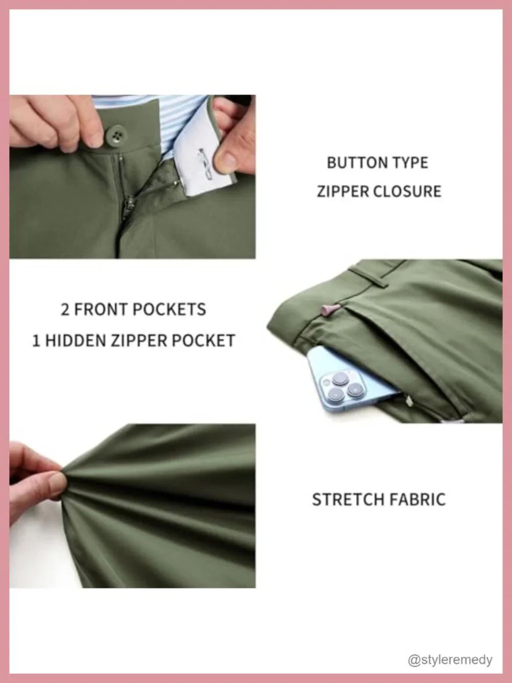 Mens Golf Pants Quick Dry Stretch 5 Pockets Water-Resistant Casual Dress Pants
